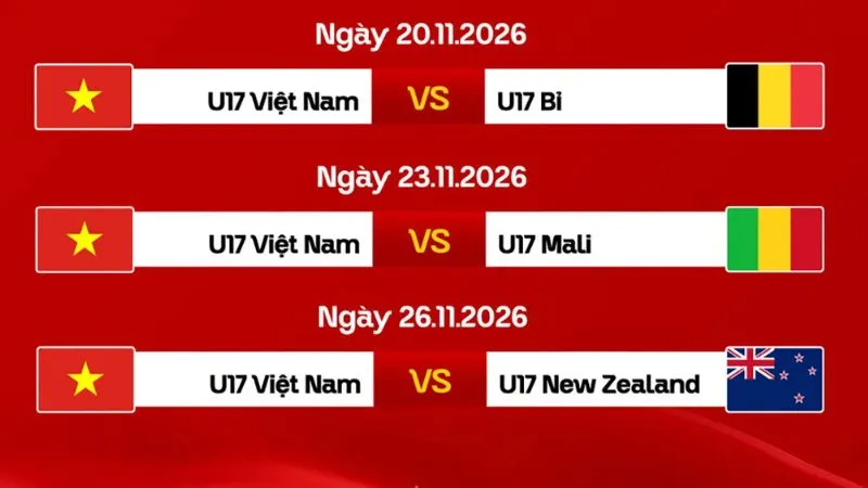 Lịch thi đấu dự kiến của U17 Việt Nam tại U17 World Cup 2026