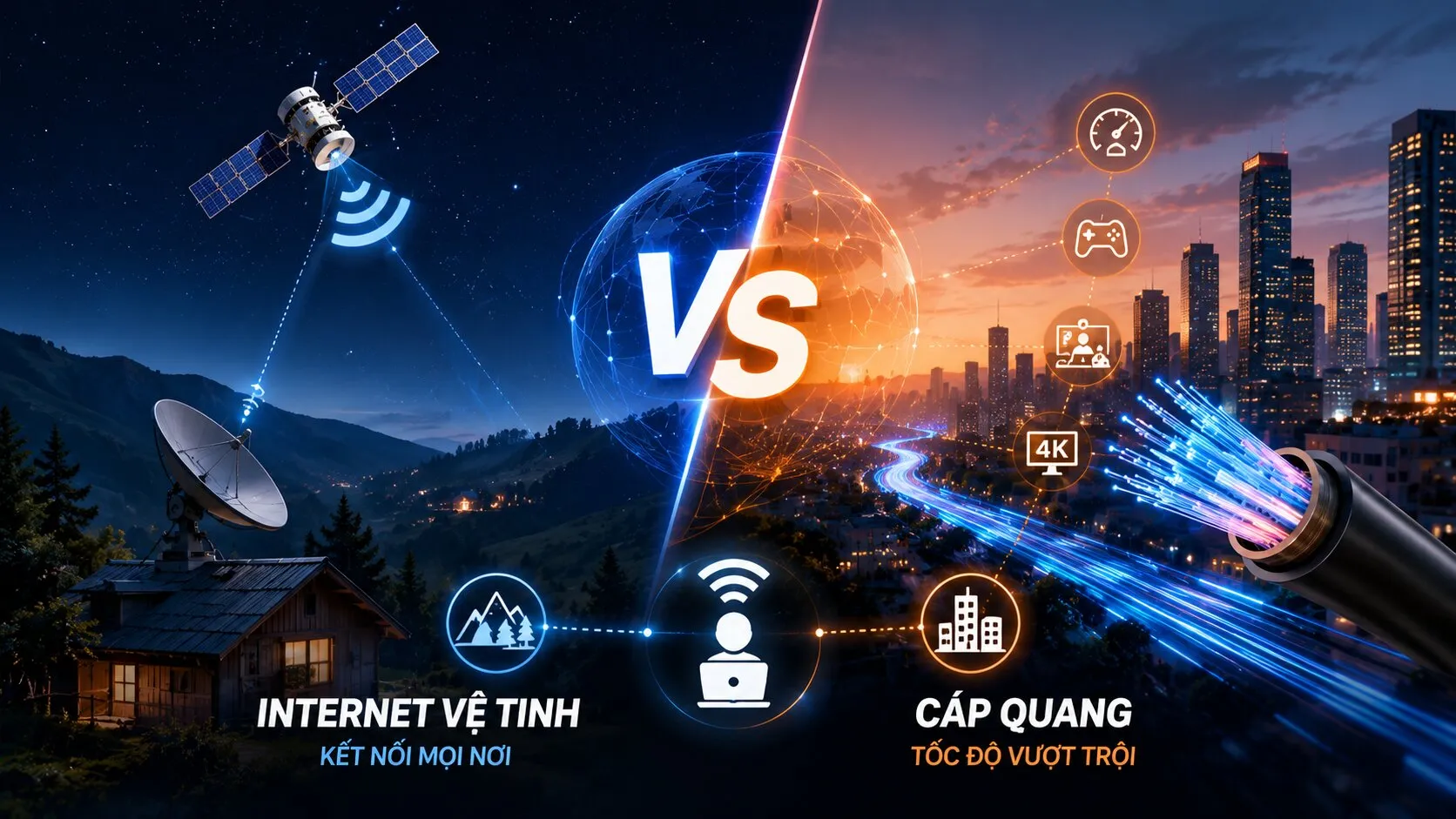 Internet vệ tinh hay đường truyền? Mỗi công nghệ có thế mạnh riêng cho từng nhu cầu kết nối.